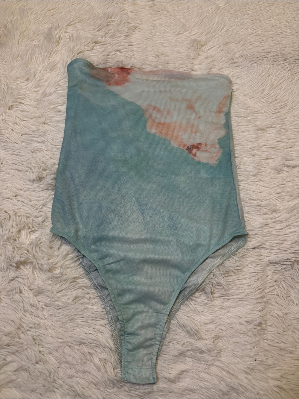 Sheer Light Blue High-Waist Mesh Bodysuit with Color Block Accent